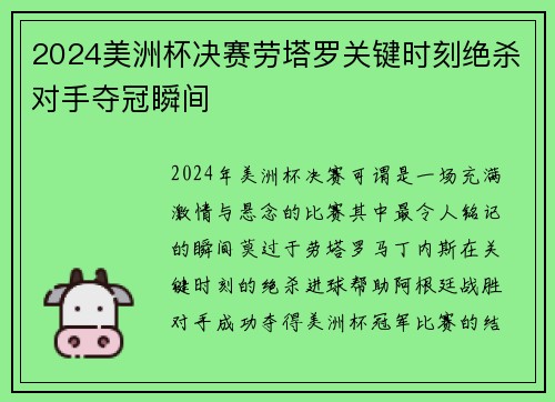 2024美洲杯决赛劳塔罗关键时刻绝杀对手夺冠瞬间